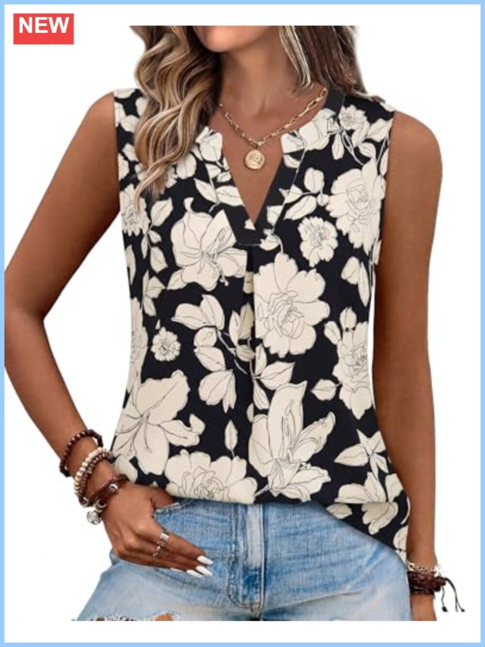 Women's Sleeveless V Neck Tunic Tank Top Summer Blouse